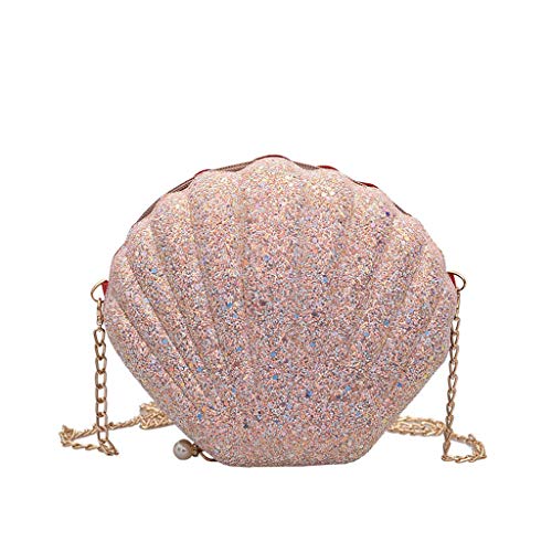 Bkazwe Damen Muschel Tasche Pailletten Kettentasche Mädchen Frauen glitzer Tasche Kette Handtasche Geburtstag Geschenk Damen Clutch Glitzer Muschel Abendtasche Glänzend Handtasche (Pink, One Size) von Bkazwe