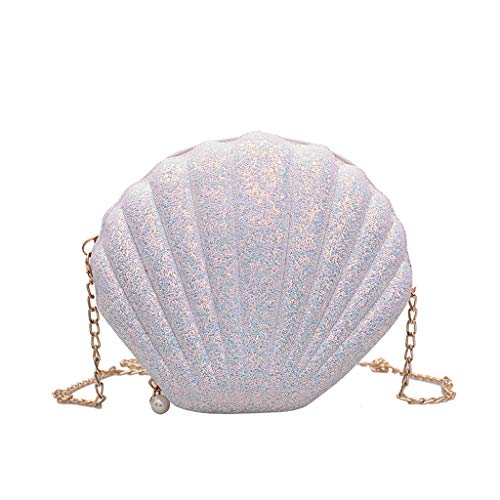 Bkazwe Damen Muschel Tasche Pailletten Kettentasche Mädchen Frauen glitzer Tasche Kette Handtasche Geburtstag Geschenk Damen Clutch Glitzer Muschel Abendtasche Glänzend Handtasche (White, One Size) von Bkazwe