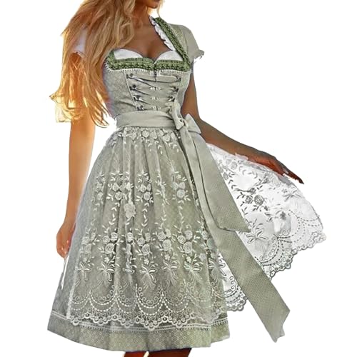 Bkazwe Dirndl Damen Midi Trachtenkleid Trachtenmode Trachtenrock Kleid Rosa Dirndl Grosse Grössen U-Ausschnitt Schlicht Festlich Trachtenkleid für Oktoberfest Bierfest Anlässe Party von Bkazwe