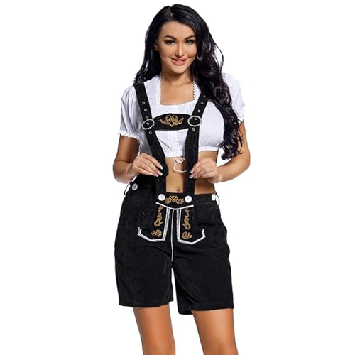 Bkazwe Trachtenhose Damen Oktoberfest Knopf mit Hosenträger, Oktoberfest Kostüm für Damen Trachtenlederhose, Kurze Trachten-Lederhose Bkazwe Trachtenhose Damen Oktoberfest Knopf mit Hosenträger, Oktoberfest Kostüm für Damen Trachtenlederhose, Kurze Trachten-Lederhose von Bkazwe