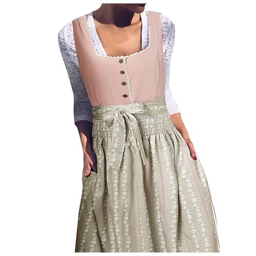 Dirndl Damen Midi Trachtenkleid - Schlicht Outfit Trachtenmode Vintage Set Elegant Kostüm Samt Blau Inkl. Dirndlschürze Karneval Oktoberfest Outfit (0912B-Red, L) von Bkazwe