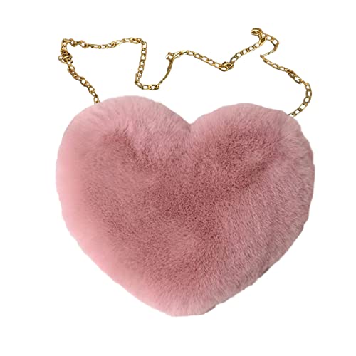 Handtasche Damen Handtasche Herz Umhängetasche Klein Plüsch Herz Kunstfell Handtasche Süße Heart Bag Herz Clutch Geldbörse für Cocktail Outdoor Karneval Reisen Alltag Festival Geschenk (A, One Size) von Bkazwe