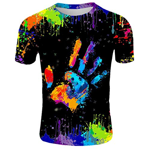 Herren Basic Rundhalsausschnitt Kurzarm T-Shirts Bunt Handabdruck Sommer Bluse Männer 3D Drucken Lustig Shirts Alltag Party Tops Herren T-Shirt Kurzärm Tees Männer Casual Shirt Tops (Black, XXL) von Bkazwe