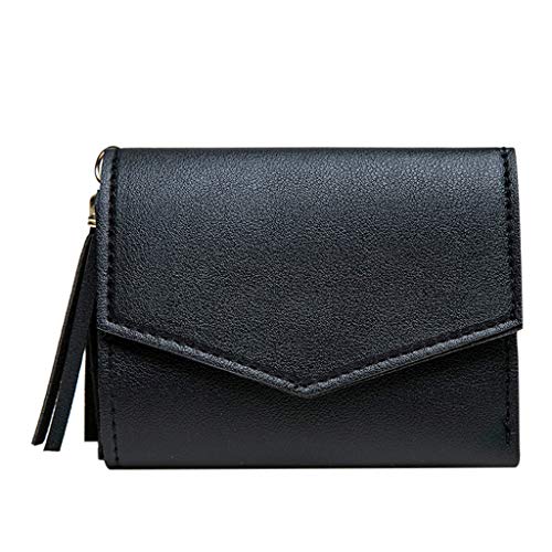 Kleines Portemonnaie Damen Geldbörse Damen Klein Portemonnaie Damen Klein Kartenhalter Portemonnaie Damen Geldbeutel Kleines Brieftasche Kartenhalter Portemonnaie Damen Quaste (Black, One Size) von Bkazwe