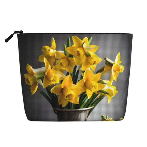Arbeitstasche mit Narzissen-Motiv, einlagig, Reise-Kosmetik-Organizer, großes Fassungsvermögen, Schwarz, Einheitsgröße von Bkdogkt