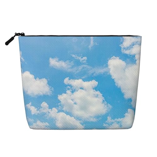 Arbeitstasche mit weißem Wolkendruck, einlagig, Make-up-Tasche, Reise-Kosmetik-Organizer, großes Fassungsvermögen, Blau, Schwarz, Einheitsgröße von Bkdogkt