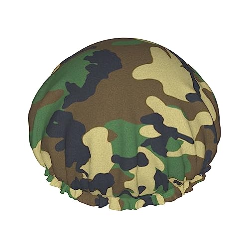 Badehaube mit Camouflage-Aufdruck, doppellagig, für Damen und Herren, wiederverwendbar, leicht, weich, Grün Badehaube mit Camouflage-Aufdruck, doppellagig, für Damen und Herren, wiederverwendbar, leicht, weich, Grün von Bkdogkt