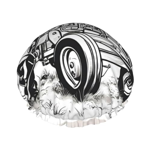 Badehaube mit Cartoon-Traktor-Druck, doppellagig, Duschhaube für Damen und Herren, wiederverwendbar, leicht, weich Badehaube mit Cartoon-Traktor-Druck, doppellagig, Duschhaube für Damen und Herren, wiederverwendbar, leicht, weich von Bkdogkt