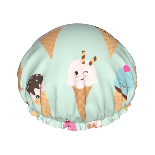 Badehaube mit Eiscreme-Aufdruck, doppellagig, Duschhaube für Damen und Herren, wiederverwendbar, leicht, weich Badehaube mit Eiscreme-Aufdruck, doppellagig, Duschhaube für Damen und Herren, wiederverwendbar, leicht, weich von Bkdogkt