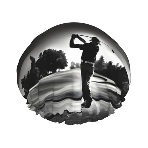 Badehaube mit Golf-Aufdruck, doppellagig, für Damen und Herren, wiederverwendbar, leicht, weich, Schwarz und Weiß Badehaube mit Golf-Aufdruck, doppellagig, für Damen und Herren, wiederverwendbar, leicht, weich, Schwarz und Weiß von Bkdogkt