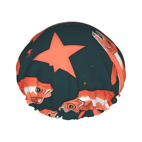 Badehaube mit Lachsdruck, doppellagig, Duschhaube für Damen und Herren, wiederverwendbar, leicht, weich Badehaube mit Lachsdruck, doppellagig, Duschhaube für Damen und Herren, wiederverwendbar, leicht, weich von Bkdogkt