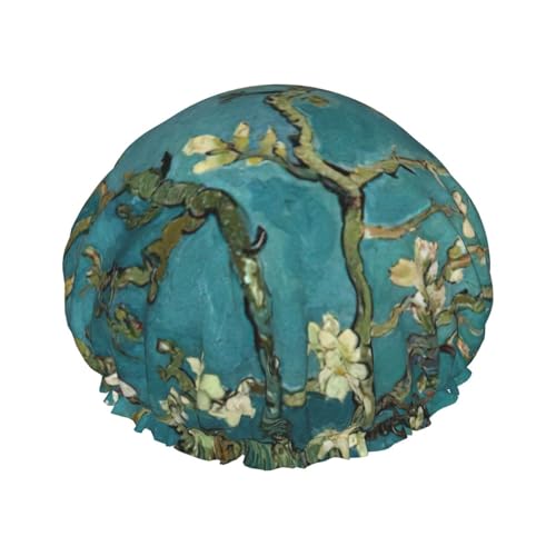 Badehaube mit Mandelblüten-Druck, doppellagig, Duschhaube für Damen und Herren, wiederverwendbar, leicht, weich Badehaube mit Mandelblüten-Druck, doppellagig, Duschhaube für Damen und Herren, wiederverwendbar, leicht, weich von Bkdogkt