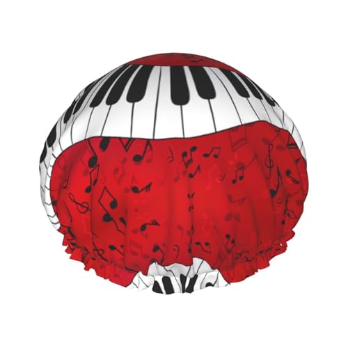 Badehaube mit Musiknoten-Klavierdruck, doppellagig, Duschhaube für Damen und Herren, wiederverwendbar, leicht, weich Badehaube mit Musiknoten-Klavierdruck, doppellagig, Duschhaube für Damen und Herren, wiederverwendbar, leicht, weich von Bkdogkt