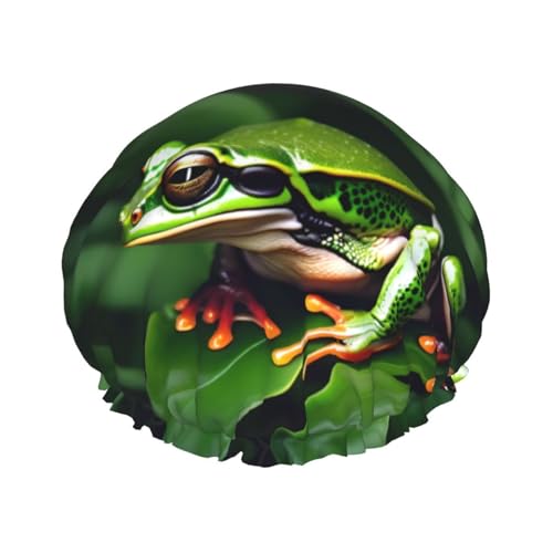 Badehaube mit Tiermotiv, Frosch, grüne Blätter, Druck, doppellagig, Duschhaube für Damen und Herren, wiederverwendbar, leicht, weich Badehaube mit Tiermotiv, Frosch, grüne Blätter, Druck, doppellagig, Duschhaube für Damen und Herren, wiederverwendbar, leicht, weich von Bkdogkt