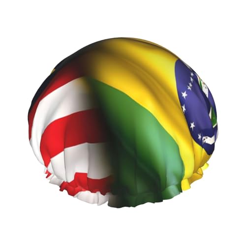 Badehaube mit amerikanischen und brasilianischen Flaggen, doppellagig, für Damen und Herren, wiederverwendbar, leicht, weich Badehaube mit amerikanischen und brasilianischen Flaggen, doppellagig, für Damen und Herren, wiederverwendbar, leicht, weich von Bkdogkt