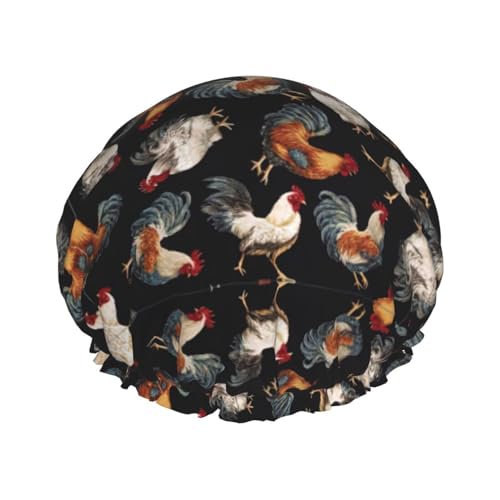 Badehaube mit französischem Hahn-Aufdruck, doppellagig, für Damen und Herren, wiederverwendbar, leicht, weich Badehaube mit französischem Hahn-Aufdruck, doppellagig, für Damen und Herren, wiederverwendbar, leicht, weich von Bkdogkt