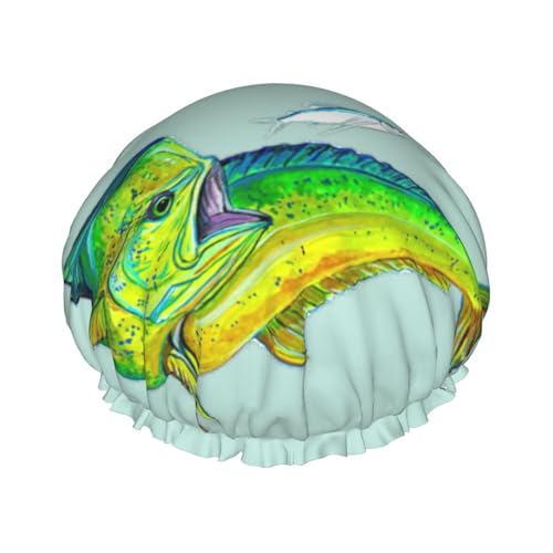 Badehaube mit grünem Fischdruck, doppellagig, für Damen und Herren, wiederverwendbar, leicht, weich Badehaube mit grünem Fischdruck, doppellagig, für Damen und Herren, wiederverwendbar, leicht, weich von Bkdogkt