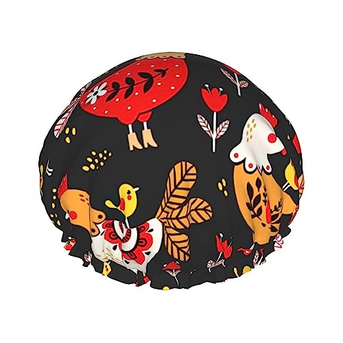 Badehaube mit niedlichem Hahn-Aufdruck, doppellagig, für Damen und Herren, wiederverwendbar, leicht, weich Badehaube mit niedlichem Hahn-Aufdruck, doppellagig, für Damen und Herren, wiederverwendbar, leicht, weich von Bkdogkt