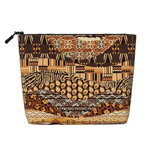 Bkdogkt Arbeitstasche im afrikanischen Stil, Patchwork-Druck, einlagig, Make-up-Tasche, Reise-Kosmetik-Organizer, großes Fassungsvermögen, Schwarz, Einheitsgröße von Bkdogkt