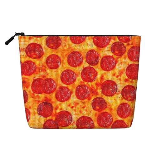 Bkdogkt Arbeitstasche mit 3D-Pizza-Aufdruck, einlagig, Make-up-Tasche, Reise-Kosmetik-Organizer, großes Fassungsvermögen, Schwarz, Einheitsgröße von Bkdogkt
