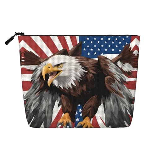 Bkdogkt Arbeitstasche mit Adler mit USA-Flagge, einlagig, Make-up-Tasche, Reise-Kosmetik-Organizer, großes Fassungsvermögen, Schwarz, Einheitsgröße von Bkdogkt