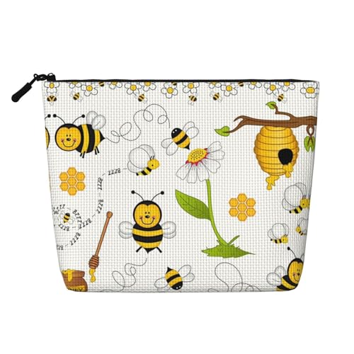 Bkdogkt Arbeitstasche mit Bienen-Motiv, einlagige Make-up-Tasche, Reise-Kosmetik-Organizer, großes Fassungsvermögen, Schwarz, Einheitsgröße von Bkdogkt