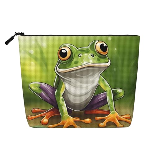 Bkdogkt Arbeitstasche mit Cartoon-Frosch-Druck, einlagig, Make-up-Tasche, Reise-Kosmetik-Organizer, großes Fassungsvermögen, Schwarz, Einheitsgröße von Bkdogkt