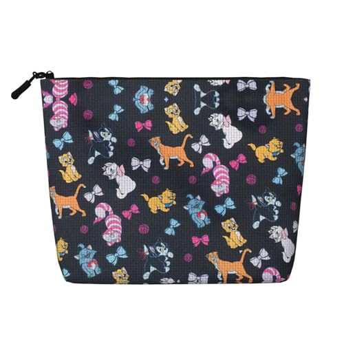 Bkdogkt Arbeitstasche mit Cartoon-Katzen-Aufdruck, einlagig, Make-up-Tasche, Reise-Kosmetik-Organizer, großes Fassungsvermögen, Schwarz, Einheitsgröße von Bkdogkt