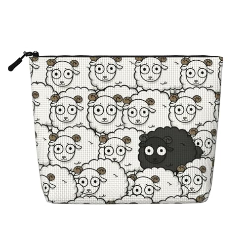 Bkdogkt Arbeitstasche mit Cartoon-Schaf-Aufdruck, einlagig, Make-up-Tasche, Reise-Kosmetik-Organizer, großes Fassungsvermögen, Schwarz / Weiß, Schwarz, Einheitsgröße von Bkdogkt