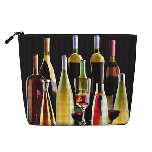 Bkdogkt Arbeitstasche mit Cocktailgläsern und Weinflaschen, einlagig, Make-up-Tasche, Reise-Kosmetik-Organizer, großes Fassungsvermögen, Schwarz, Einheitsgröße von Bkdogkt