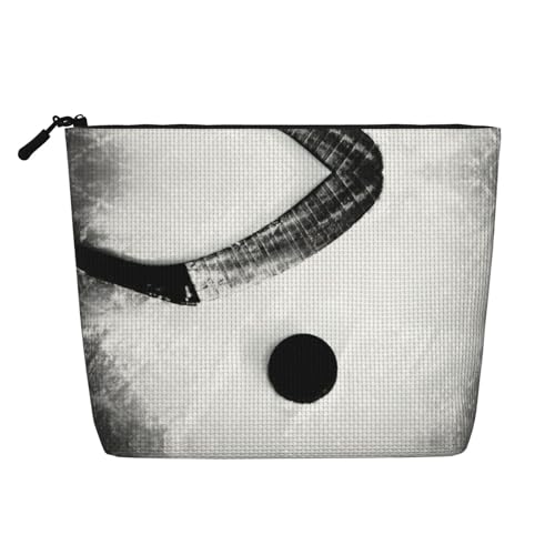 Bkdogkt Arbeitstasche mit Eishockey-Kunstdruck, einlagig, Make-up-Tasche, Reise-Kosmetik-Organizer, großes Fassungsvermögen, Schwarz, Einheitsgröße von Bkdogkt