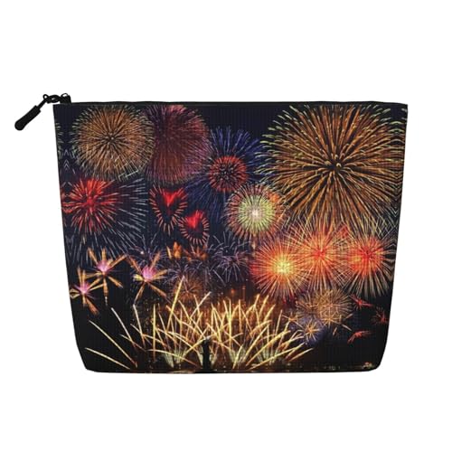 Bkdogkt Arbeitstasche mit Feuerwerks-Aufdruck, einlagig, Make-up-Tasche, Reise-Kosmetik-Organizer, großes Fassungsvermögen, Schwarz, Einheitsgröße von Bkdogkt