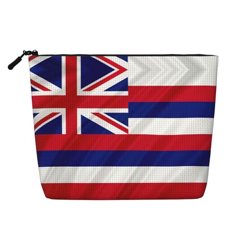 Bkdogkt Arbeitstasche mit Flagge von Hawaii, amerikanischer Druck, einlagig, Make-up-Tasche, Reise-Kosmetik-Organizer, großes Fassungsvermögen, Schwarz, Einheitsgröße von Bkdogkt