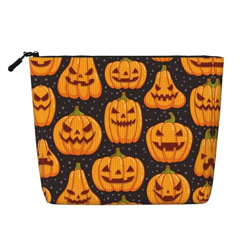 Bkdogkt Arbeitstasche mit Halloween-Kürbis-Muster, einlagig, Make-up-Tasche, Reise-Kosmetik-Organizer, großes Fassungsvermögen, Schwarz, Einheitsgröße von Bkdogkt