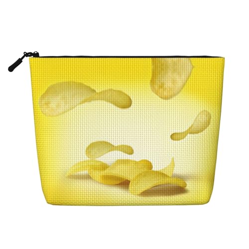 Bkdogkt Arbeitstasche mit Kartoffelchips-Aufdruck, einlagig, Make-up-Tasche, Reise-Kosmetik-Organizer, großes Fassungsvermögen, Schwarz, Einheitsgröße von Bkdogkt