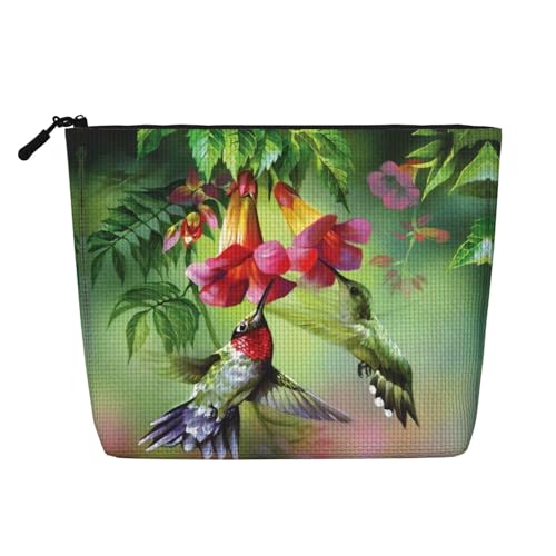 Bkdogkt Arbeitstasche mit Kolibri-Blumendruck, einlagig, Make-up-Tasche, Reise-Kosmetik-Organizer, großes Fassungsvermögen, Schwarz, Einheitsgröße von Bkdogkt