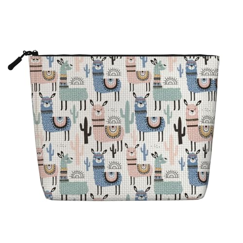 Bkdogkt Arbeitstasche mit Lama-Alpaka-Kaktus-Druck, einlagig, Make-up-Tasche, Reise-Kosmetik-Organizer, großes Fassungsvermögen, Schwarz, Einheitsgröße von Bkdogkt