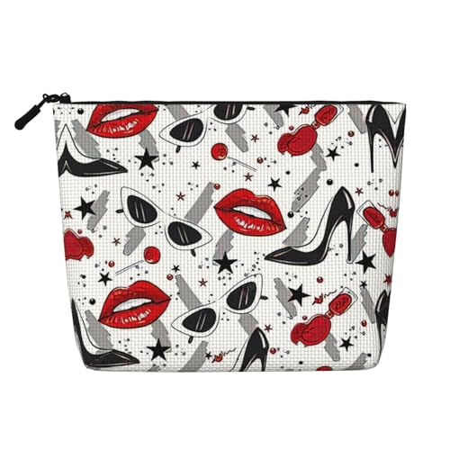 Bkdogkt Arbeitstasche mit Lippen, High Heels, Einlagig, Make-up-Tasche, Reise-Kosmetik-Organizer, großes Fassungsvermögen, Schwarz, Einheitsgröße von Bkdogkt