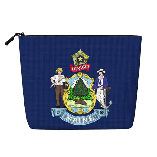 Bkdogkt Arbeitstasche mit Maine State Flagge, einlagig, Make-up-Tasche, Reise-Kosmetik-Organizer, großes Fassungsvermögen, Schwarz, Einheitsgröße von Bkdogkt