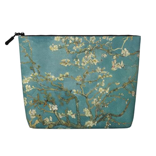 Bkdogkt Arbeitstasche mit Mandelblüten-Aufdruck, einlagig, Make-up-Tasche, Reise-Kosmetik-Organizer, großes Fassungsvermögen, Schwarz, Einheitsgröße von Bkdogkt