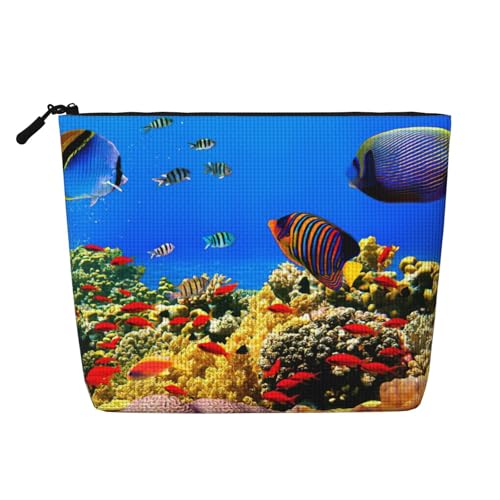 Bkdogkt Arbeitstasche mit Meeresfisch-Muster, einlagig, Make-up-Tasche, Reise-Kosmetik-Organizer, großes Fassungsvermögen, Schwarz, Einheitsgröße von Bkdogkt