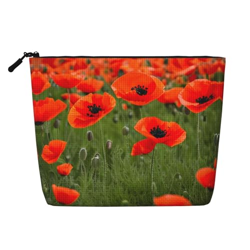 Bkdogkt Arbeitstasche mit Mohnblumen, Blütenblättern, einlagig, Make-up-Tasche, Reise-Kosmetik-Organizer, großes Fassungsvermögen, Schwarz, Einheitsgröße von Bkdogkt