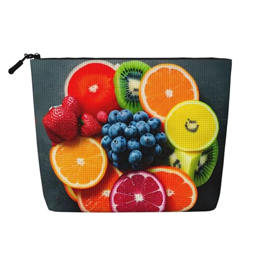 Bkdogkt Arbeitstasche mit Obst-Regenbogen-Druck, einlagig, Make-up-Tasche, Reise-Kosmetik-Organizer, großes Fassungsvermögen, Schwarz, Einheitsgröße von Bkdogkt