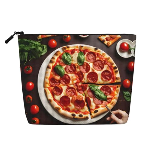 Bkdogkt Arbeitstasche mit Pizza-Lebensmittelaufdruck, einlagig, Make-up-Tasche, Reise-Kosmetik-Organizer, großes Fassungsvermögen, Schwarz, Einheitsgröße von Bkdogkt