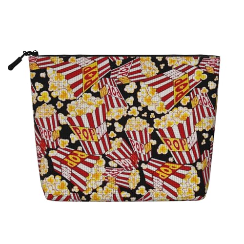 Bkdogkt Arbeitstasche mit Popcorn-Aufdruck, einlagig, Make-up-Tasche, Reise-Kosmetik-Organizer, großes Fassungsvermögen, Schwarz, Einheitsgröße von Bkdogkt