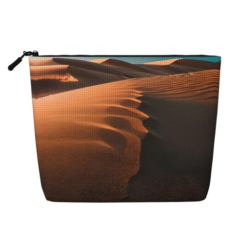 Bkdogkt Arbeitstasche mit Sanddünen-Aufdruck, einlagig, Make-up-Tasche, Reise-Kosmetik-Organizer, großes Fassungsvermögen, Schwarz, Einheitsgröße von Bkdogkt