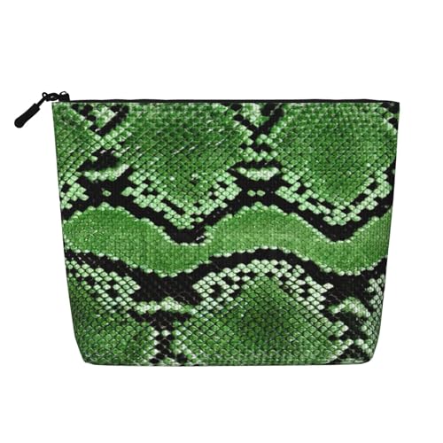 Bkdogkt Arbeitstasche mit Schlangenleder-Aufdruck, einlagig, Make-up-Tasche, Reise-Kosmetik-Organizer, großes Fassungsvermögen, Grün, Schwarz, Einheitsgröße von Bkdogkt