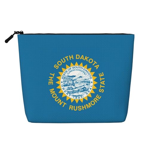 Bkdogkt Arbeitstasche mit South Dakota-Flaggen-Druck, einlagig, Make-up-Tasche, Reise-Kosmetik-Organizer, großes Fassungsvermögen, Schwarz, Einheitsgröße von Bkdogkt