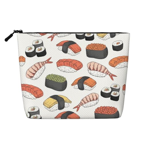 Bkdogkt Arbeitstasche mit Sushi-Aufdruck, einlagig, Make-up-Tasche, Reise-Kosmetik-Organizer, großes Fassungsvermögen, Schwarz, Einheitsgröße von Bkdogkt
