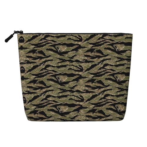 Bkdogkt Arbeitstasche mit Tigerstreifen, Camouflage-Druck, einlagig, Make-up-Tasche, Reise-Kosmetik-Organizer, großes Fassungsvermögen, Schwarz, Einheitsgröße von Bkdogkt
